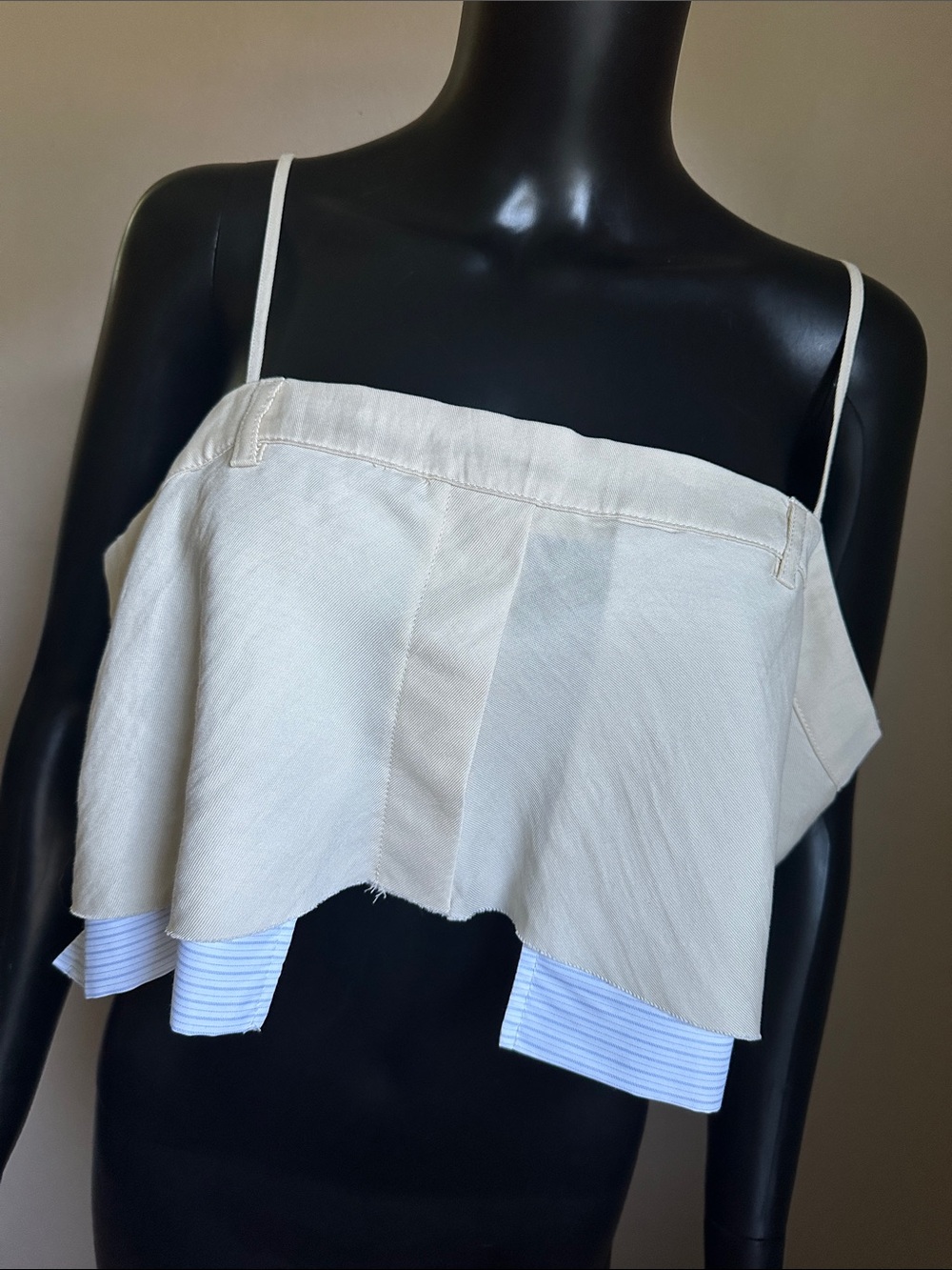 Forever 21 Cream Layered Flounce Crop Top Adjustable Straps